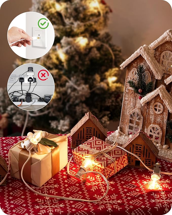 2Pack Christmas Village Lights, Decoration String Lights 6Ft with 1 C7 LED Bulb, Warm White, with Socket and Switch, for Christmas Snow House,Pumpkin Crafts,Holiday Decoration W06VLP205