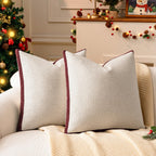 a moment Christmas Red Loop Yarn Linen-Like Pillow Cover Natural Soft Decorative Throw Pillow Case Farmhouse 18x18 Inch, Bohemian Textured Cushion Cover for Sofa Bed, Wrinkle-Resistant Home Decor