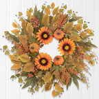 Fall Wreaths for Front Door 24 Inch Thanksgiving Autumn Wreath with Artificial Pumpkin Eucalyptus Sunflower Leaves Harvest Halloween Decorations Porch Farmhouse Outdoor Indoor Home Hanging Decor