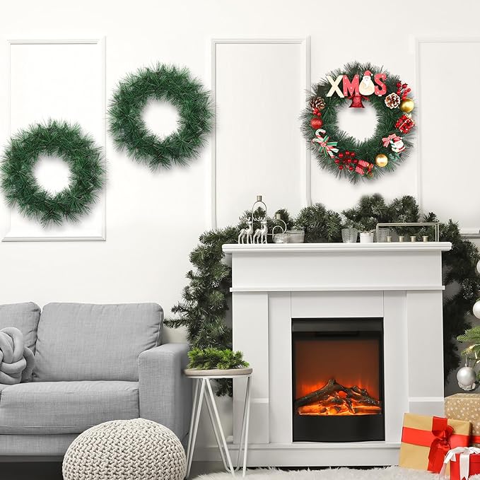 Zeyune Christmas DIY Green Wreath 14 Inch Artificial Christmas Wreaths Faux Plain Wreaths for Decorating Front Door Window Room Farmhouse Xmas Party Indoor Outdoor(Pine Needle,8 Pcs)