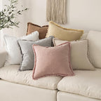 MIULEE Christmas Decorative Throw Pillow Covers Neutral Linen Fringe Throw Pillows Euro Shams Set of 2 White Boho Farmhouse Cushion Covers for Couch Sofa Bed Living Room Spring Home Decor 24x24 Inch