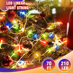70FT 210 LED 4-Color String Lights, Seasonal Fairy Lights with 8 Modes, Waterproof Indoor Outdoor Decorative Lighting for Christmas, Parties, Wedding, Patio