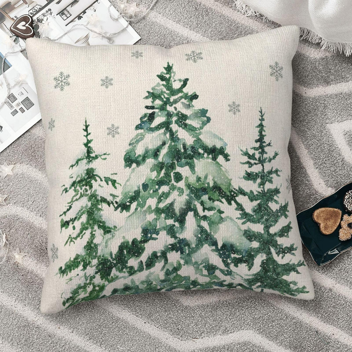 Sunshineyan Christmas Pillow Covers 18X18 Inch Set of 2 Forest Trees Christmas Decor Pillow Covers Green Throw Pillows Winter Christmas Cushion Cases Linen for Home Decor Sofa Couch Living Room
