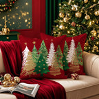 Artmag Christmas Tree Pillow Covers 24x24 Inch Set of 2, Decorative Farmhouse Red Pillow Shams Cases Slipcovers for Home Couch Sofa Decorations