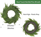26" Norfolk Pine Wreath Real Touch Christmas Wreath for Front Door Winter Wreaths for Walls Windows Porches Indoor Outdoor Christmas Xmas Decorations Holiday Decor