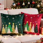 Lanpn 16x16 Christmas Pillow Covers Set of 2, Embroidery Cute Christmas Tree Decorative Holiday Pillowcase Pillow Case Cushion 16 x 16 for Indoor Home Bedroom Sofa Couch Xmas Decor