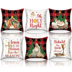 FuWeave 6 Pcs Christmas Pillow Covers 18 x 18 Inch Decorative Lime Green Red Xmas Pillow Cushion Case Pillowcase Square Christmas Pillow Covers for Home Sofa Couch Decorations (Nativity Scene)