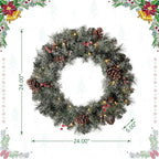 Glitzhome 24" D Pre-Lit Glittered Pine Cone Christmas Wreath with Warm White LED Lights and Timer for Front Door Wall Window Party Decor