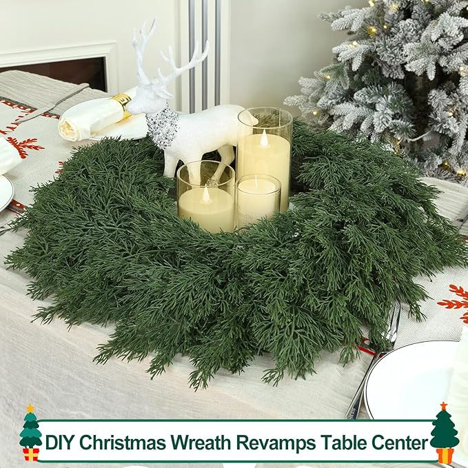 26" Real Touch Christmas Cedar Wreath, Christmas Wreaths for Front Door, Realistic Pine Wreath, Large Green Cypress Wreaths for Home Fireplace Wall Window Porch Outdoor Xmas Holiday Decor