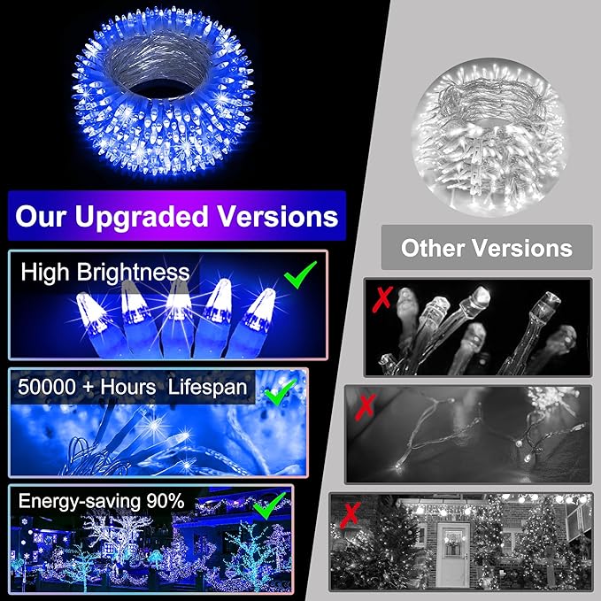 750LED Christmas Lights Outdoor Use, 240ft 12 Modes Blue LED String Lights with Timer Dimmable, Waterproof Christmas Tree Lights for Xmas Patio Yard Fence Balcony Garden Party Decor Blue