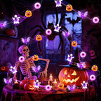 Halloween String Lights, 16 ft 50 LED Pumpkin Bat Eyes Ghost Battery Operated Lights for Lawns Garden Outdoor Holiday Party Halloween Decorations (1 Pack)