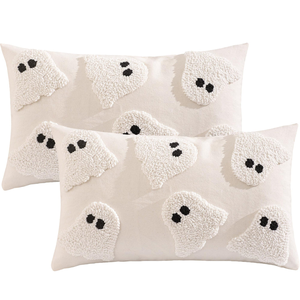 Tosleo Halloween Throw Pillow Covers 12x20 inch Set of 2 Halloween White Ghosts Embroidered Pillow Cases Thanksgiving Home Party Fall Decor Pillowcases Lumbar Cushion Covers for Spooky Season