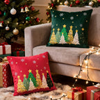 Lanpn 16x16 Christmas Pillow Covers Set of 2, Embroidery Cute Christmas Tree Decorative Holiday Pillowcase Pillow Case Cushion 16 x 16 for Indoor Home Bedroom Sofa Couch Xmas Decor