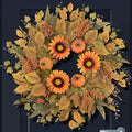 Fall Wreaths for Front Door 24 Inch Thanksgiving Autumn Wreath with Artificial Pumpkin Eucalyptus Sunflower Leaves Harvest Halloween Decorations Porch Farmhouse Outdoor Indoor Home Hanging Decor
