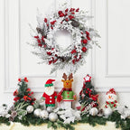Christmas Wreath, 18 Inch Snow Flocked White Winter Wreath with Pine Cones Berries Apples for Front Door Fireplace Table Centerpiece Holiday Home Indoor Outdoor Decoration