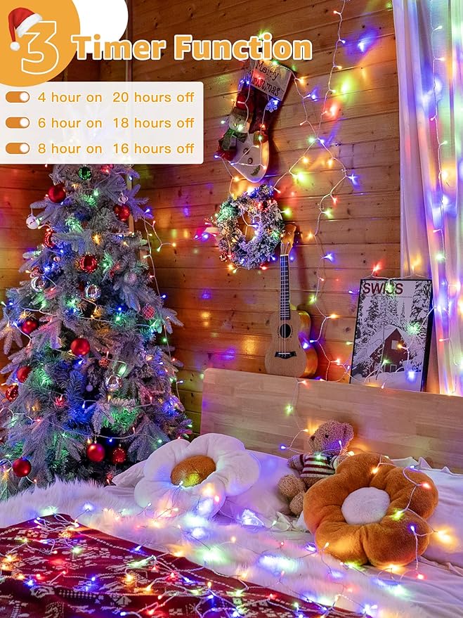 Christmas String Lights Indoor 1200LED 196FT, Waterproof Outdoor String Lights with Remote and Timer, 8 Modes Dimmable Christmas Lights for Indoor Outdoor Party Holiday Decorations (Multicolor)