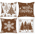 Lanpn Christmas Throw Pillow Covers 18x18 Set of 4, Merry Christmas Winter Xmas Snowflake Decorative Holiday Cushion Pillow Cases 18 x 18 for Outdoor Indoor Farmhouse Home Room Couch Decor (Brown)