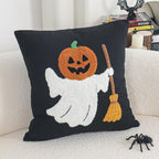 Jonhier Halloween Black Throw Pillow Cover, Embroidered Pumpkin Ghost Decorative Cushion Case for Sofa Bed Patio, Textured Pillowcase Thanksgiving Fall Decor Indoor Outdoor (Pumpkin Man, 18” x 18”)