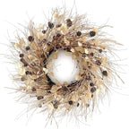 Fall Wreath for Front Door 24 Inch Fall Door Wreaths, Large Autumn Wreath with Berry Pinecones and Raffia, Grapevine Decor for Door Wall Window Home and Halloween Christmas Thanksgiving Decoration