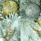 YULETIME 24" Christmas Wreath, Artificial Holiday Wreath with Baubles, Berries, Leaves, Spruce Branches, Snowy Pine Needles (Gold Bauble)