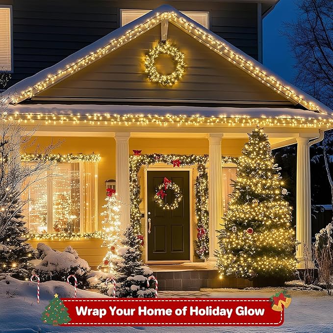 66FT 200 LED Christmas Light, Twinkle Xmas Lights with 8 Modes and Timer, Outdoor Waterproof Christmas Tree Lights for Room Bedroom Wedding Party Holiday Decorations, Warm White