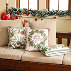 ISAENNE Design Square Classic Chrismas Style Throw Pillow Covers 18"x18", Green Soft Velvet Cushion Cover with Pinecone Leaves Pattern Decor Pillowcases for Bed,Living Room,Outdoor,Car