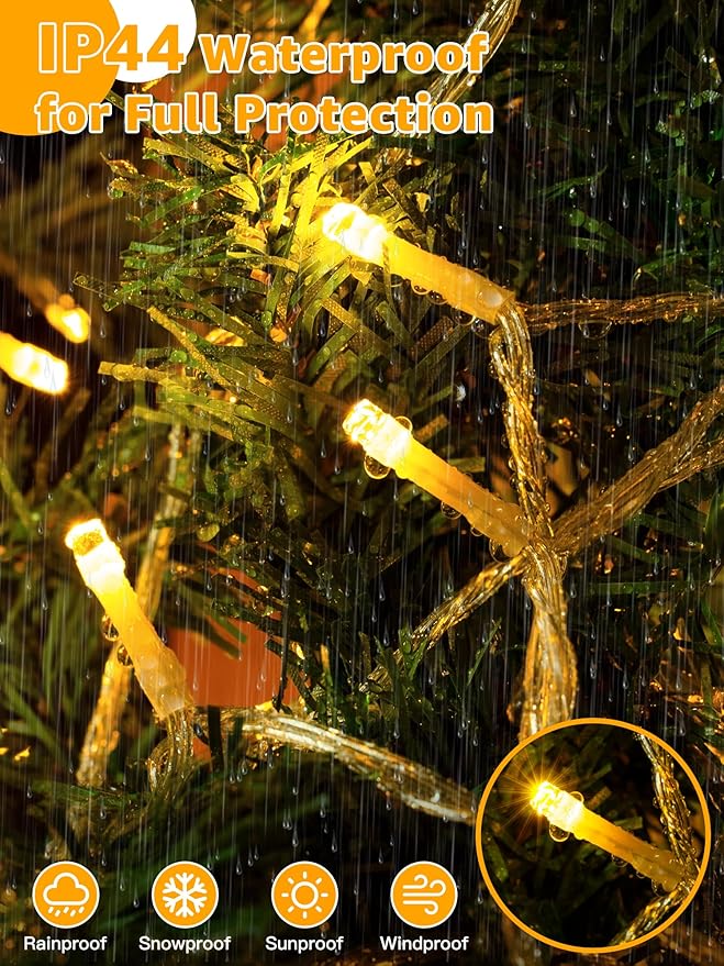 Christmas String Lights 600LED 98FT, Waterproof String Lights with Remote and Timer, 8 Modes Dimmable Christmas Lights for Indoor Outdoor Wedding Party Holiday Decorations (Warm White)