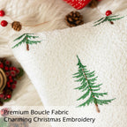SINYASAN 1 Pack Christmas Tree Throw Pillow Covers 18"x18" White Boucle Pillow Cases with 3D Embroidery Decorative Holiday Winter Thanksgiving Decorations for Couch Sofa Living Room