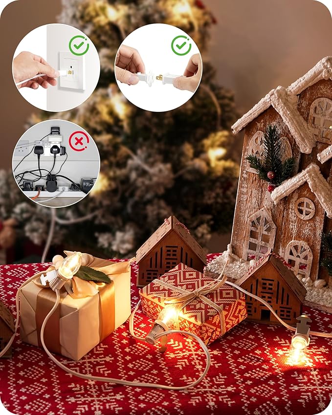 2Pack Christmas Village Lights, Decoration String Lights 12Ft with 6 C7 LED Bulbs, Warm White, with Socket and Switch, for Christmas Snow House,Pumpkin Crafts,Holiday Decoration W04VLP205