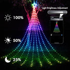 Outdoor Christmas Decorations, 11.8FT RGB Color Changing Christmas Hanging Waterfall String Lights with Star, APP Remote Control, DIY Multi-Color Lightshow, Music Sync, Xmas New Year Decor