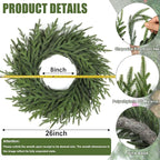 Artgar 26 Inch Pine Wreath - Christmas Wreaths for Front Door - Real Touch Pine Wreath - Large Artificial Green Wreaths for Walls Windows Porches Farmhouse Indoor Outdoor Home Decor (2 Pcs)