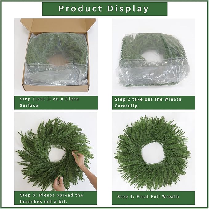 24" Norfolk Pine Wreath for Front Door, Real Touch Artificial Greenery Wreath Realistic Christmas Wreath for Wall,Fireplace,Windows,Indoor,Outdoor,Home,Holiday Decorations