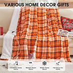 Orange Heated Throw Blanket Electric, 50X60 Heating Throw with 10 Heats Levels&8 Hours Auto Off&Timer for Lap, Plaid Soft Sherpa Orange Blanket Warmer Gift for Women Adults,Halloween Home Decor
