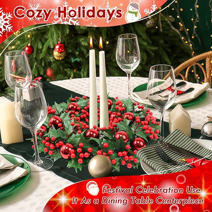 Christmas Wreaths for Front Door Outside Decor, 20" Red Berries Ornaments Balls Pine Branches Winter Artificial Wreath Decorations with Plaid Bow for Xmas Holiday Home Wall Fireplace Indoor Porch