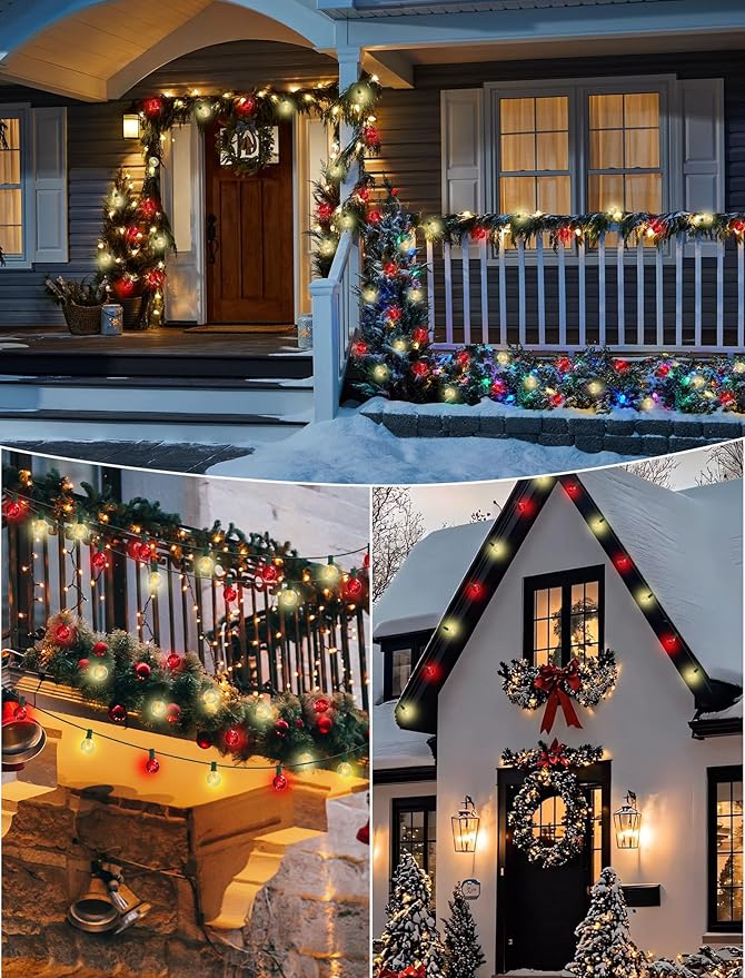 SUNSGNE G40 Red and White Christmas Lights, 25FT Christmas Globe Lights with 25 Clear Red and White Round Bulbs for Outdoor Indoor Xmas Pergola Gazebo Patio Yard Decorations