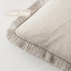 MIULEE Christmas Decorative Throw Pillow Covers Neutral Linen Fringe Throw Pillows Euro Shams Set of 2 Natural Beige Boho Farmhouse Cushion Covers for Couch Sofa Bed Living Room Home Decor 26x26 Inch