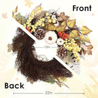 Fall Wreaths for Front Door Outside Decor, 22" Pumpkin Berry Maple Leaves Pine Cone Wreath Autumn Decorations with Bow and Hanging Sign for Thanksgiving Home Outdoor Indoor Porch Harvest