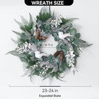 Winter Wreaths for Front Door Outside- 24 Inch Outdoor Christmas Wreath with White Owl,Pine Cones,Cedar and White Berries,Artificial Snowy Winter Decorations for Home Farmhouse Door Decor