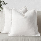 MIULEE Christmas Decorative Throw Pillow Covers Neutral Linen Fringe Throw Pillows Euro Shams Set of 2 White Boho Farmhouse Cushion Covers for Couch Sofa Bed Living Room Spring Home Decor 26x26 Inch