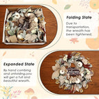 Fall Wreaths for Front Door Outside Decor, 20" Eucalyptus Maple Leaves Pumpkins Autumn Wreath Decorations with Bow and Hanging Sign for Thanksgiving Home Outdoor Indoor Porch Harvest