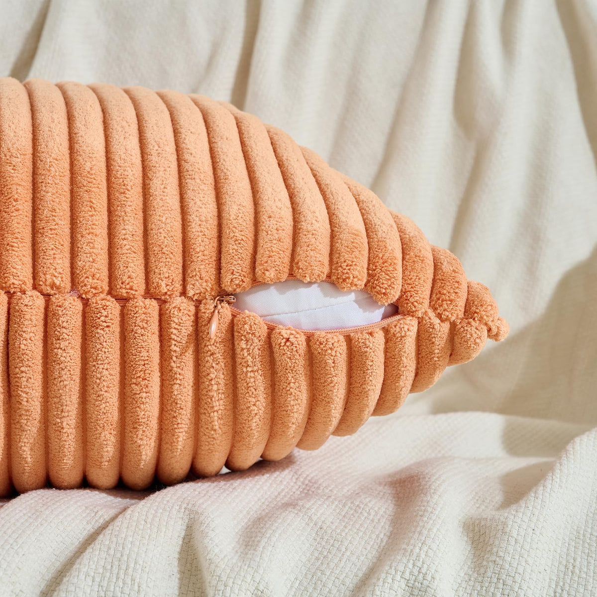 Fancy Homi Set of 2 Orange Fall Lumbar Rectangle Throw Pillow Covers 12x20 Inch for Couch Bed Chair, Autumn Halloween Thanksgiving Gift, Soft Plush Thick Striped Corduroy Aesthetic Home Decor 30x50cm