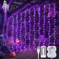 JMEXSUSS 200 LED Halloween Curtain Lights Battery Operated & USB Plug in, 6.6 x 6.6 ft Hanging String Lights Indoor with Remote, Purple Halloween Lights for Bedroom Backdrop Party Outdoor Decorations