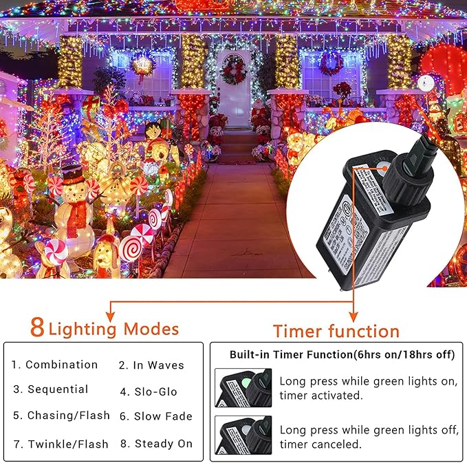 175Ft Outdoor Christmas Lights, 500 LED Fairy Twinkle Lights with 8 Modes, Timer, Waterproof for Garden, Wedding, Holiday, Xmas Tree Decorations (Multicolor)