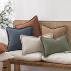 MIULEE Christmas Decorative Throw Pillow Covers Neutral Linen Fringe Throw Pillows Euro Shams Set of 2 Natural Beige Boho Farmhouse Cushion Covers for Couch Sofa Bed Living Room Home Decor 28x28 Inch