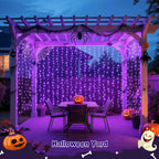 JMEXSUSS 200 LED Halloween Curtain Lights Battery Operated & USB Plug in, 6.6 x 6.6 ft Hanging String Lights Indoor with Remote, Purple Halloween Lights for Bedroom Backdrop Party Outdoor Decorations