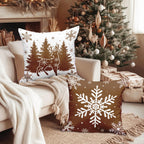 Lanpn Christmas Throw Pillow Covers 18x18 Set of 4, Merry Christmas Winter Xmas Snowflake Decorative Holiday Cushion Pillow Cases 18 x 18 for Outdoor Indoor Farmhouse Home Room Couch Decor (Brown)