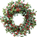 Idyllic Christmas Wreath for Front Door,20" Winter Wreath with Pine Cones Red Berries and Eucalyptus, Winter Decorations for Everyday Farmhouse Window Outdoor/Indoor