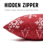 Auomily 2 Pack Christmas Pillow Covers 18x18, Chenille Double-Sided Snowflake & Christmas Tree Decorative Throw Pillow Cases, Soft Farmhouse Holiday Cushion Covers for Sofa Couch Bed(Red,18x18)