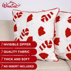 Whaline 2Pcs Christmas Tufted Throw Pillow Covers Red White Xmas Hat Candy Cane Pillow Case Winter Holiday Soft Cushion Cover for Sofa Couch Bed Home, 18 x 18 Inch