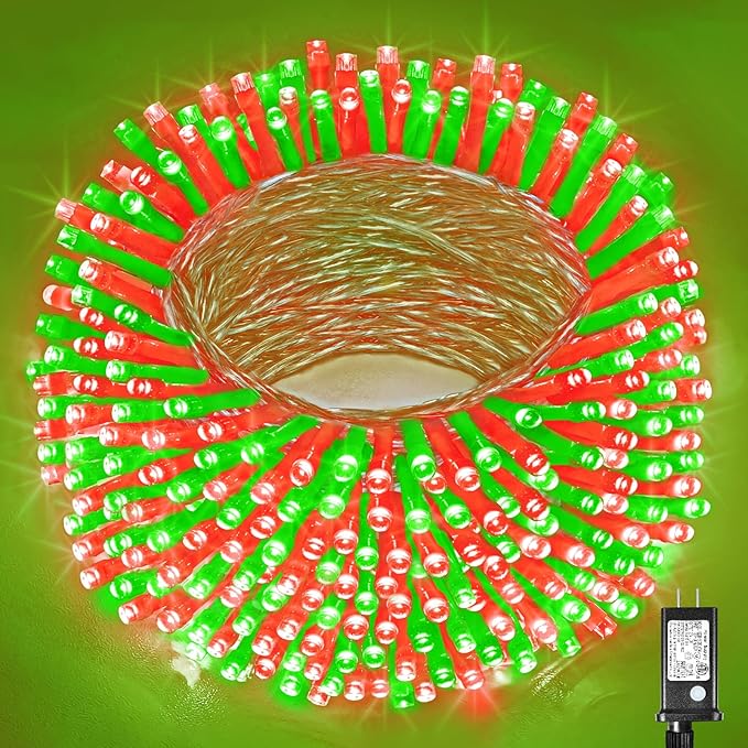300 LED Christmas Lights Outdoor 100ft Extra Long Christmas String Lights 8 Modes Plug in Waterproof Fairy Lights with Timer Memory for Indoor Outside Bedroom Home Party Decoration, Red&Green